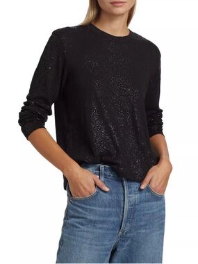 ATM Anthony Thomas Melillo Black Sparkle Crewneck Long Sleeve Tee